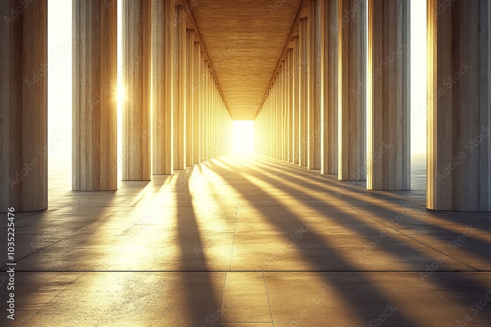 Golden rays of light streaming through pillars in a grand architectural space symbolizing illumination grandeur and spirituality in a majestic serene environment Golden rays of light streaming through pillars in a grand architectural space symbolizing illumination grandeur and spirituality in a majestic serene environment