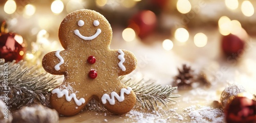 Festive gingerbread man illustration on a transparent backdrop.