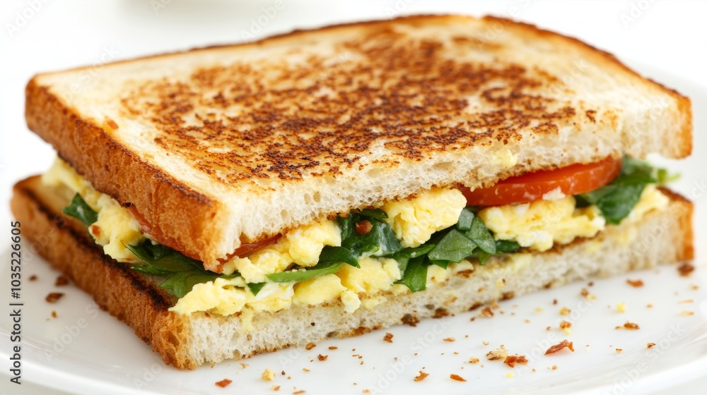 Delicious Egg Salad Sandwich with Tomato and Spinach on Toasted Bread Delicious Egg Salad Sandwich with Tomato and Spinach on Toasted Bread