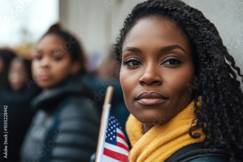 A woman holds an American flag in her hand, ready to display patriotism and national pride