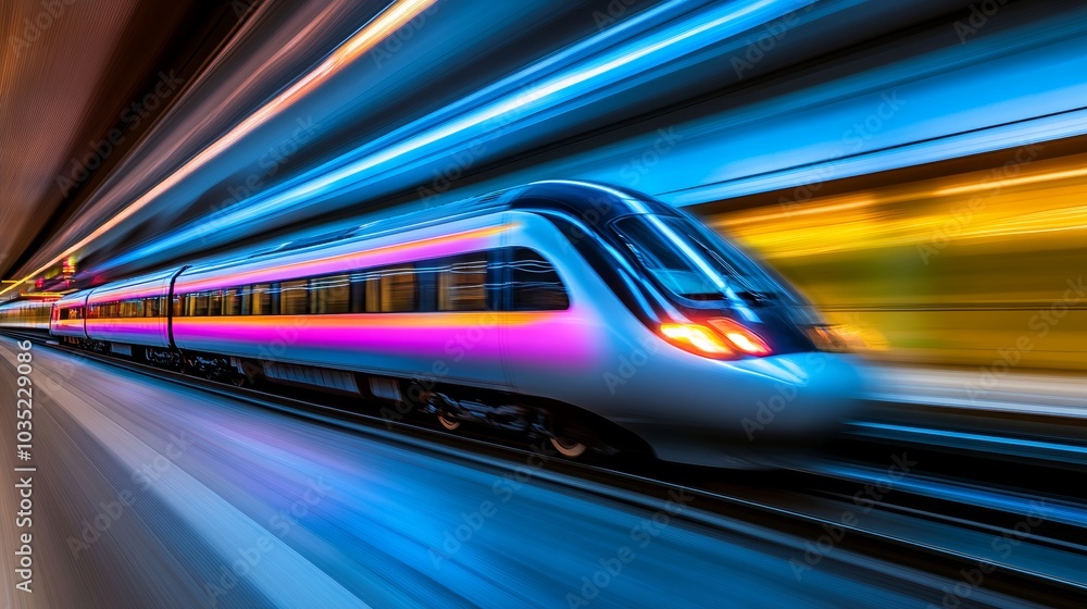 High Speed Train Blurred Motion Modern Transportation Railway Travel High Speed Train Blurred Motion Modern Transportation Railway Travel