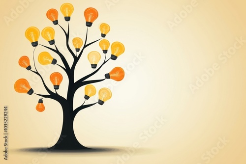 An infographic depicting a tree with light bulbs as leaves, symbolizing the growth of creative ideas, with blank space on the right for commercial use or branding.