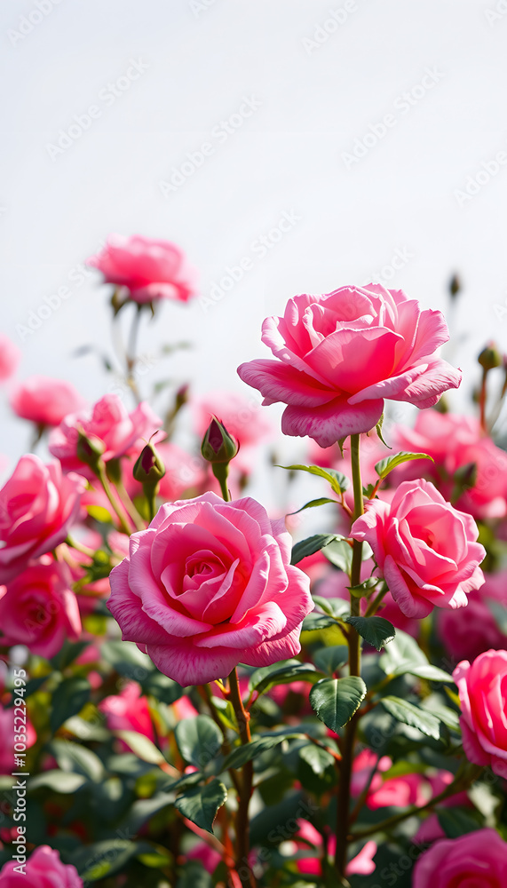 Fototapeta premium pink rose flower garden in full bloom isolated with white highlights, png