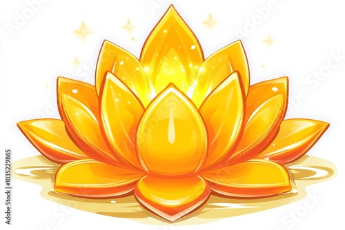 Golden lotus flower illustration symbolizing enlightenment purity and spiritual growth in a vibrant symbolic design