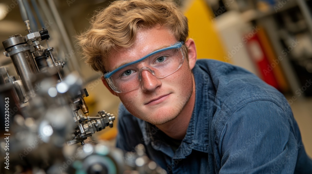 Young Engineer Working on Machinery in Industrial Setting Young Engineer Working on Machinery in Industrial Setting
