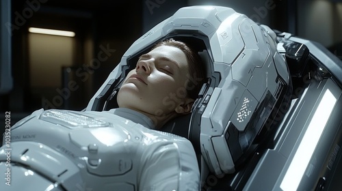 Futuristic Medical Technology  Woman in Cryogenic Sleep  Science Fiction  Healthcare Innov photo