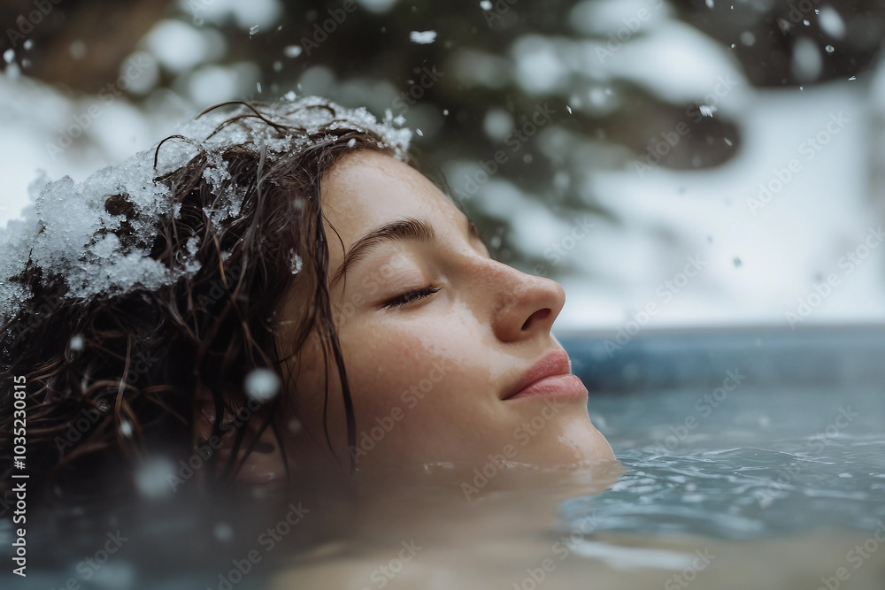 Obraz premium Generative AI captures serene winter resort spa experience in snowfall
