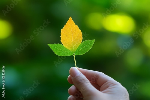 Hand holding a yellow leaf symbolizing the transition of seasons connection to nature and the beauty of change in a simple natural form