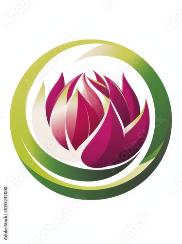 A vibrant lotus flower design symbolizing purity and tranquility in a circular composition