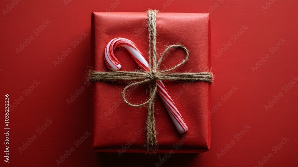 Festive Red Gift Box with Candy Cane: The Perfect Holiday Gift Packaging Idea. Festive Red Gift Box with Candy Cane: The Perfect Holiday Gift Packaging Idea.