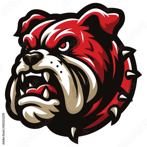Angry bulldog head vector illustration red and black isolated, sports team mascot logo