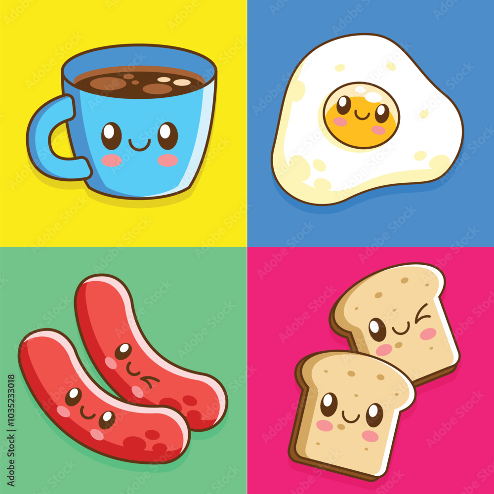 Kawaii cute breakfast food cartoon illustration Kawaii cute breakfast food cartoon illustration