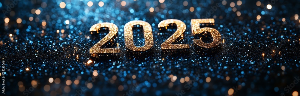 Glittering Golden 2025 Numbers with Sparkling Bokeh Lights – New Year Celebration Scene. Glittering Golden 2025 Numbers with Sparkling Bokeh Lights – New Year Celebration Scene.