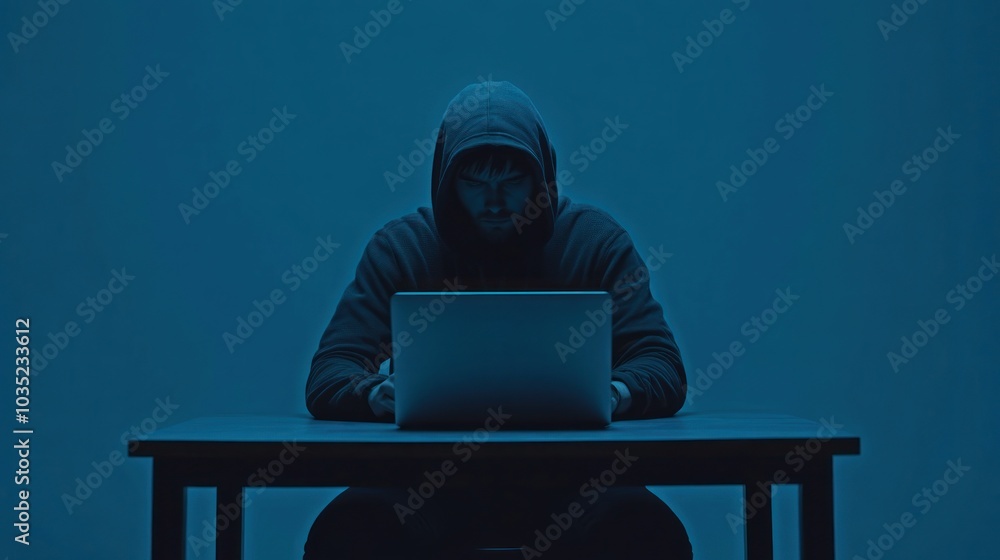 Hooded Figure Working on a Laptop Hooded Figure Working on a Laptop