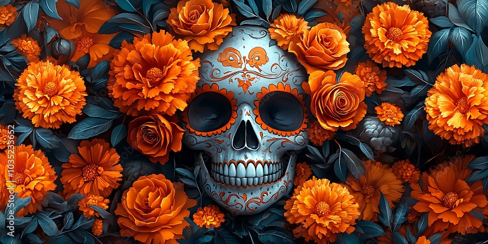 Skull Adorned with Orange Flowers
Skull Adorned with Orange Flowers