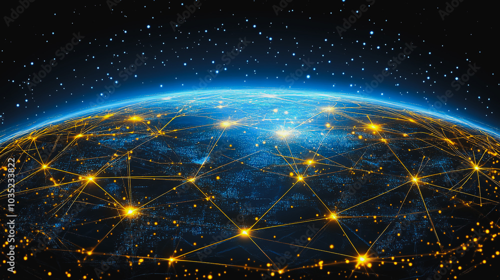 abstract business connection of line from nail node to node on world map background Innovation network points Earth's surface abstract business connection of line from nail node to node on world map background Innovation network points Earth's surface