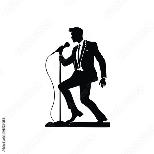 Silhouette of Performer Singing with Microphone Vector Illustration