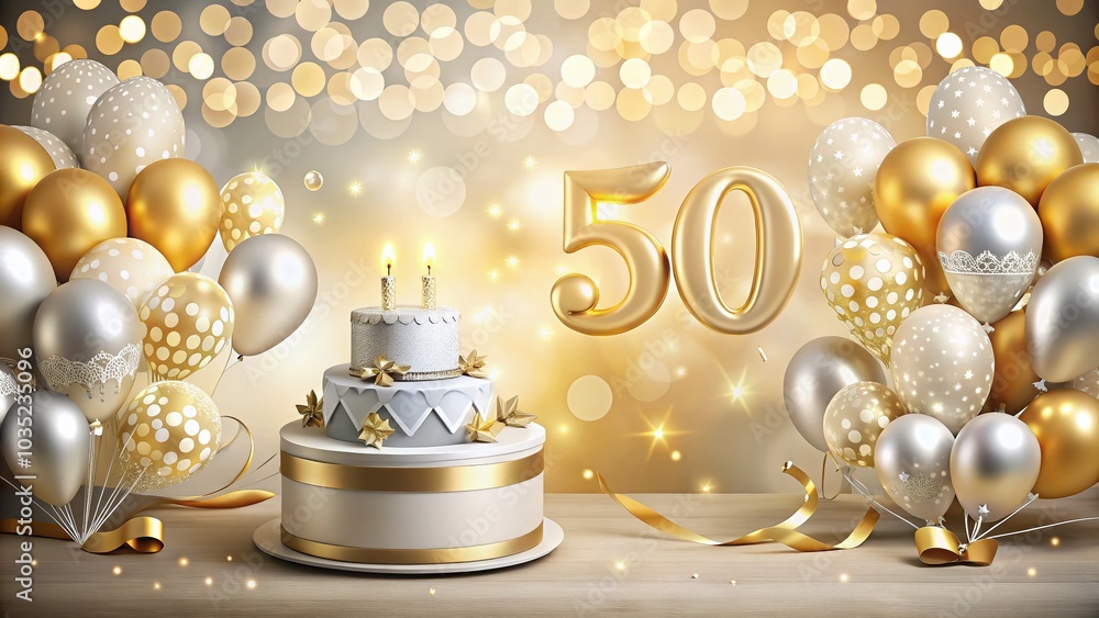 50th Anniversary Celebration Background with Elegant Decor and Copy Space for Personalization 50th Anniversary Celebration Background with Elegant Decor and Copy Space for Personalization