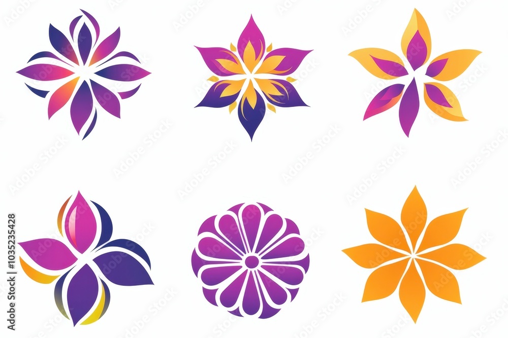 Obraz premium Colorful floral designs in vibrant purple and orange showcasing artistic style and creativity