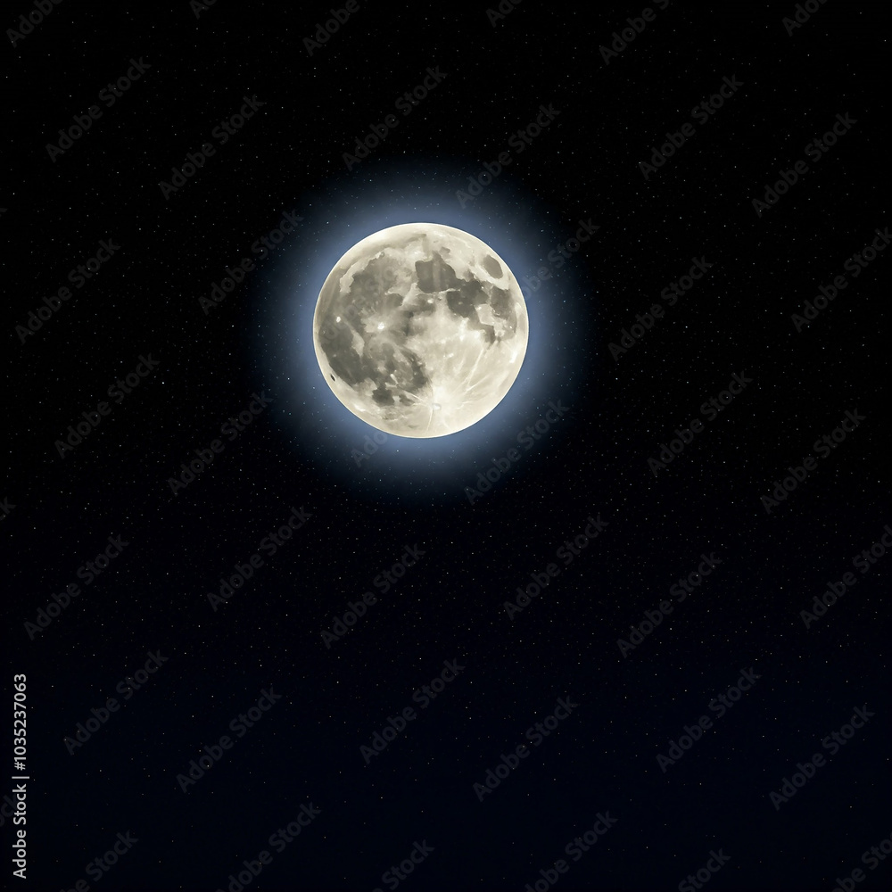Fototapeta premium full moon in the night sky. full moon and stars in the dark sky. starry night sky with moon and stars in dark night sky.