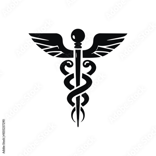Medical Caduceus Symbol with Snake and Wings Vector Design