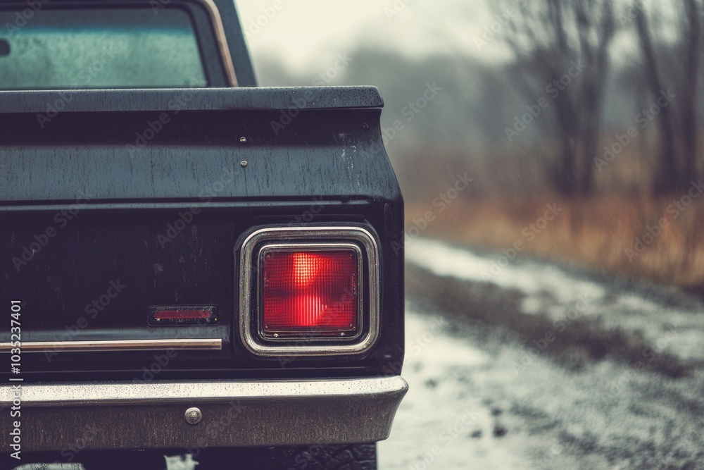 A black pickup truck parked on a snowy road A black pickup truck parked on a snowy road