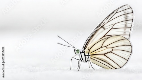 A snow butterfly fluttering in a blizzard, its wings delicate like frosted lace photo