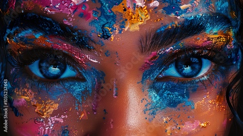 Close-Up of Blue Eyes with Colorful Makeup