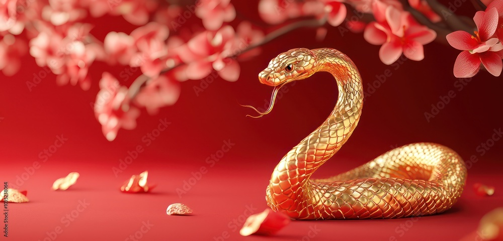 Chinese New Year 3D golden snake on a plain surface. Chinese New Year 3D golden snake on a plain surface.