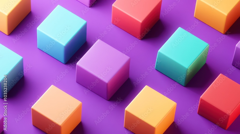 Colorful Cubes on Purple Background Colorful Cubes on Purple Background