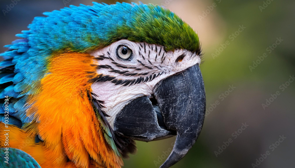 Close-Up of a Macaw, Emphasizing Its Stunning Plumage and Vibrant Colors Close-Up of a Macaw, Emphasizing Its Stunning Plumage and Vibrant Colors