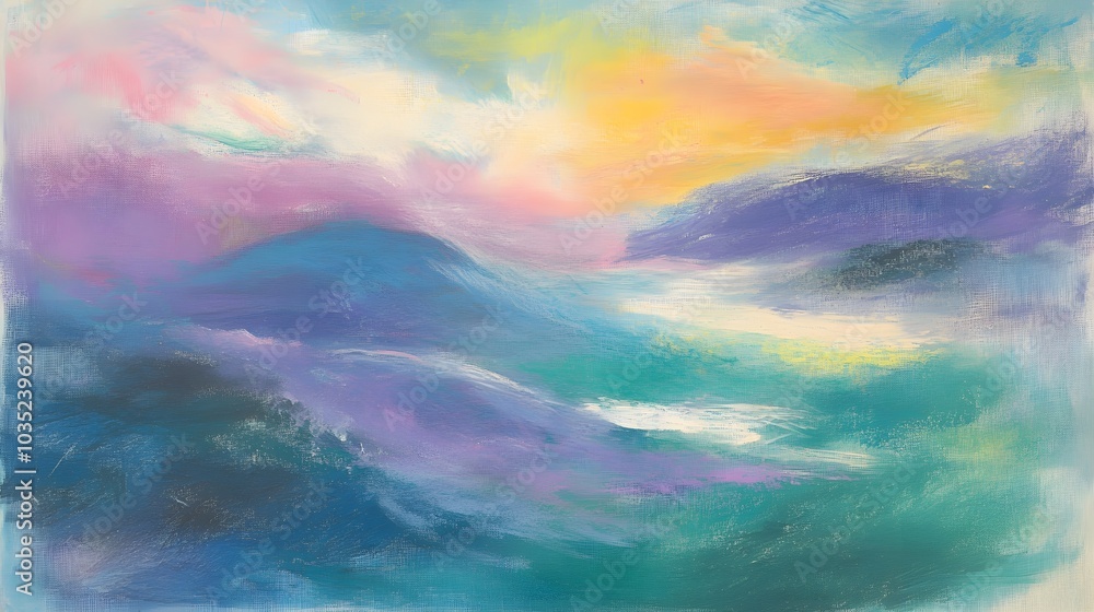 Abstract Oil Painting Landscape with Blue Purple and Yellow Colors Abstract Oil Painting Landscape with Blue Purple and Yellow Colors