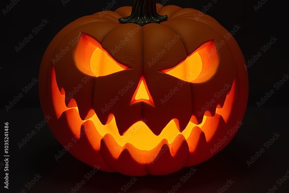 Menacing Jack-o'-lantern Glowing Ominously in Darkness for Halloween Decoration Menacing Jack-o'-lantern Glowing Ominously in Darkness for Halloween Decoration
