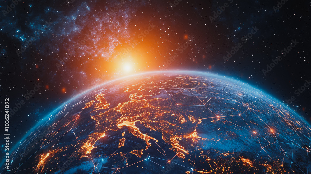 abstract business connection of line from nail node to node on world map background Innovation network points Earth's surface abstract business connection of line from nail node to node on world map background Innovation network points Earth's surface