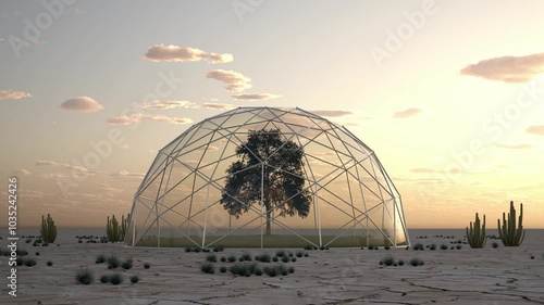 abstract climate protection in desert scense - 3D rendering 4k animation seamless loop photo