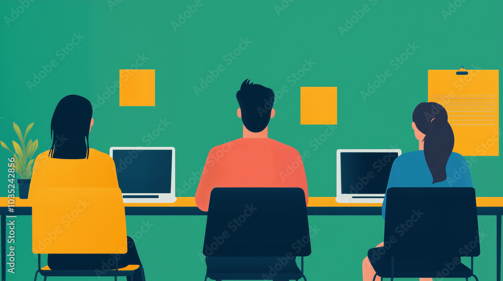 Three People Working Together at a Desk Three People Working Together at a Desk