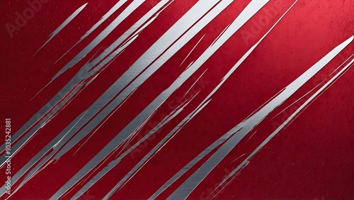 Shining silver streaks slashing diagonally on a matte crimson red backdrop, adding sharp contrast. AI-generated.	