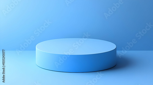 Simple Blue Cylinder Platform, Minimalist 3D Rendering, Product Display