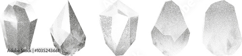3D vector gradient geometric shapes with noise effect. Cube, cylinder, triangle, rhombus with grainy dot texture.