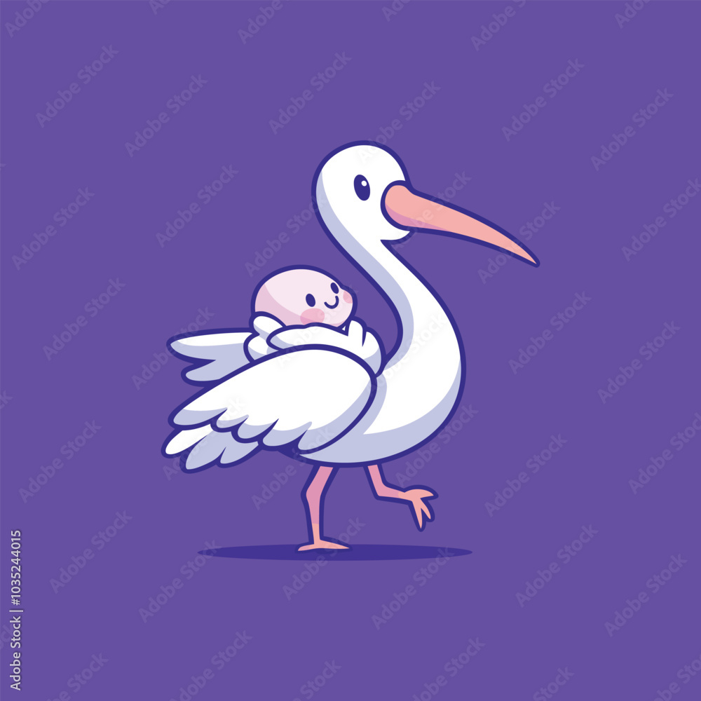 Cute Stork Mascot Vector Graphic for Baby Delivery Branding Cute Stork Mascot Vector Graphic for Baby Delivery Branding