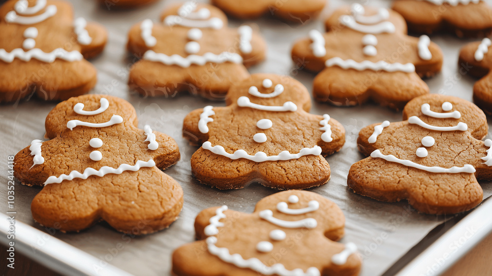Homemade Gingerbread Cookies on Baking Sheet Homemade Gingerbread Cookies on Baking Sheet