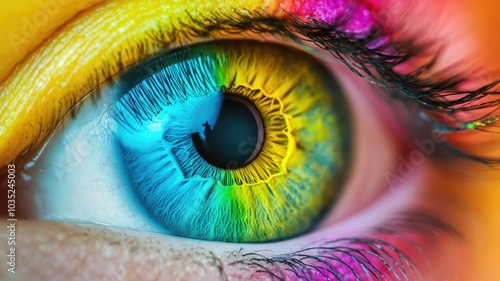 Close-up of colorful eye with vivid, intricate details