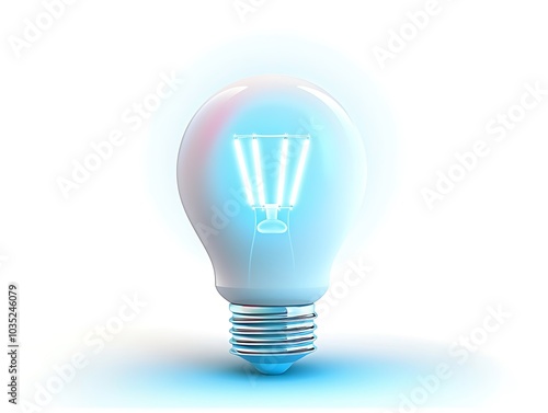 A sleek bulb icon with a soft blue glow set against a clean white background emphasizing modern design and technology