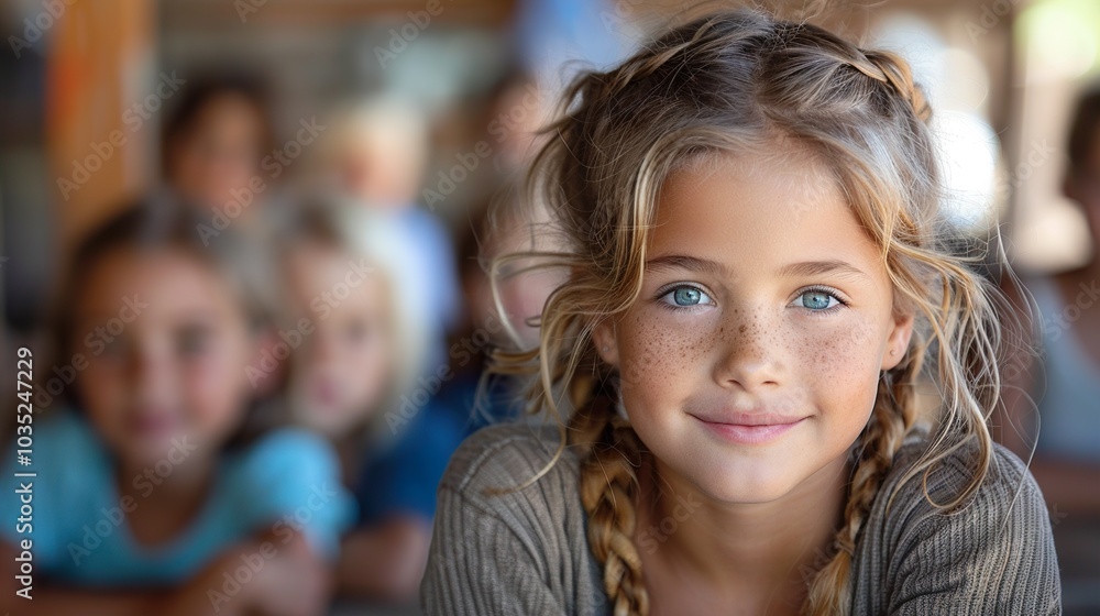 Portrait of a Smiling Young Girl with Freckles and Braids Portrait of a Smiling Young Girl with Freckles and Braids