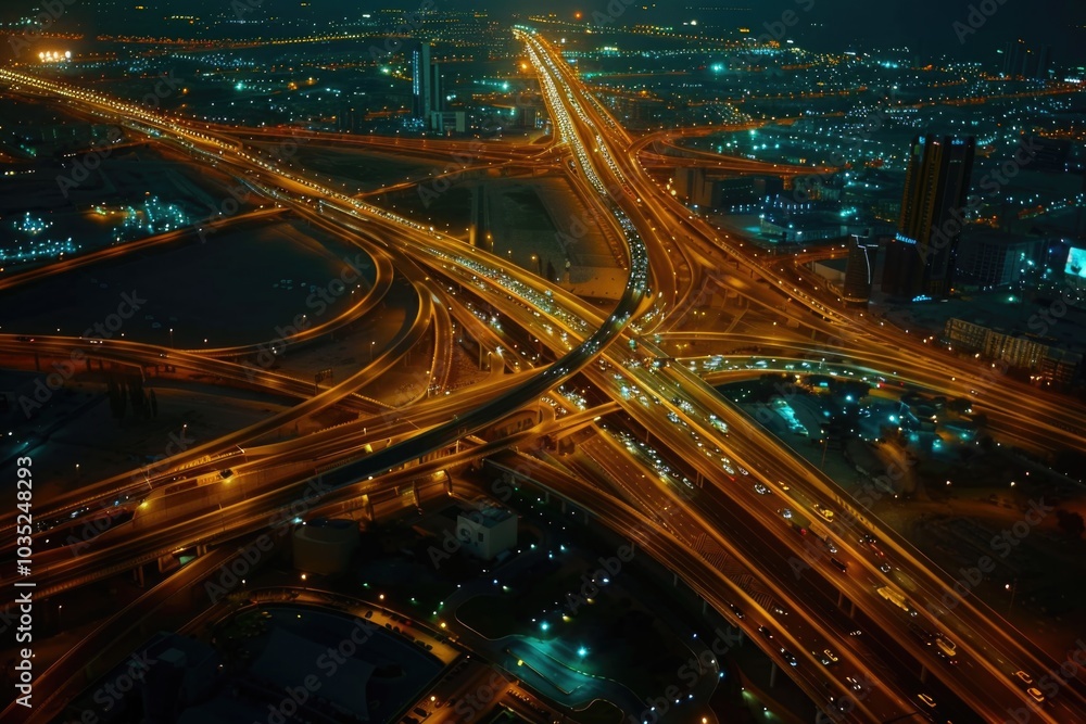 Aerial view of a city at night with bright lights and skyscrapers Aerial view of a city at night with bright lights and skyscrapers