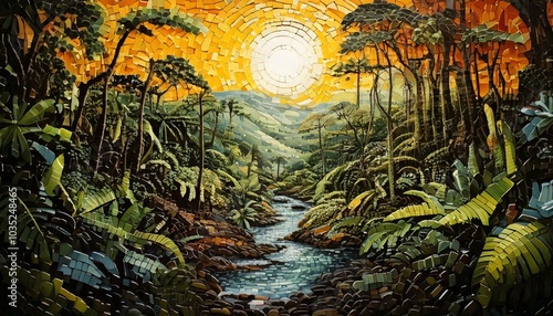 abstract grunge background with sunset and forest