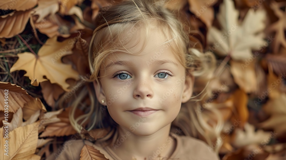 Adorable Girl Smiling in Autumn Leaves Adorable Girl Smiling in Autumn Leaves