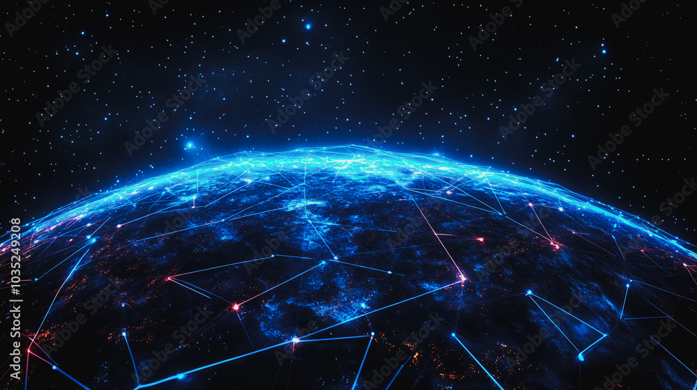 abstract business connection of line from nail node to node on world map background Innovation network points Earth's surface abstract business connection of line from nail node to node on world map background Innovation network points Earth's surface