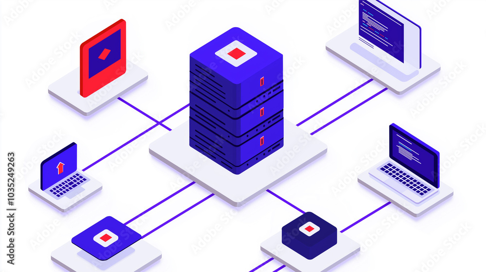 Network Server with Connected Devices Illustration Network Server with Connected Devices Illustration