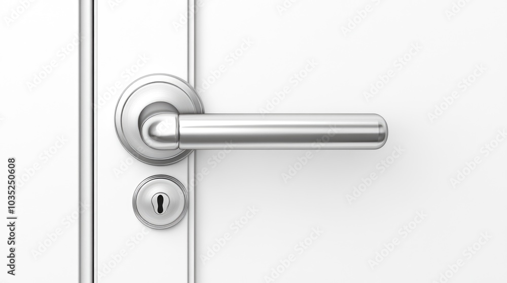 Close-up shot of a door handle on a white door, useful for interior design or real estate photography Close-up shot of a door handle on a white door, useful for interior design or real estate photography